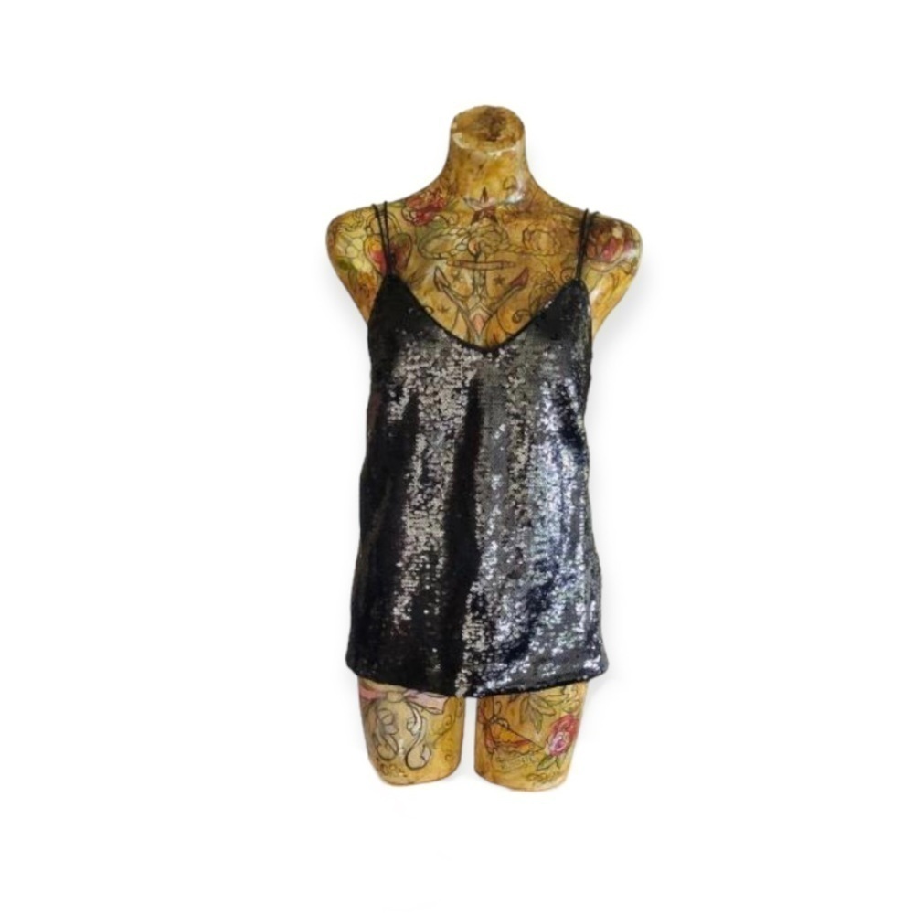 H&M top sequins black spaghetti straps Small